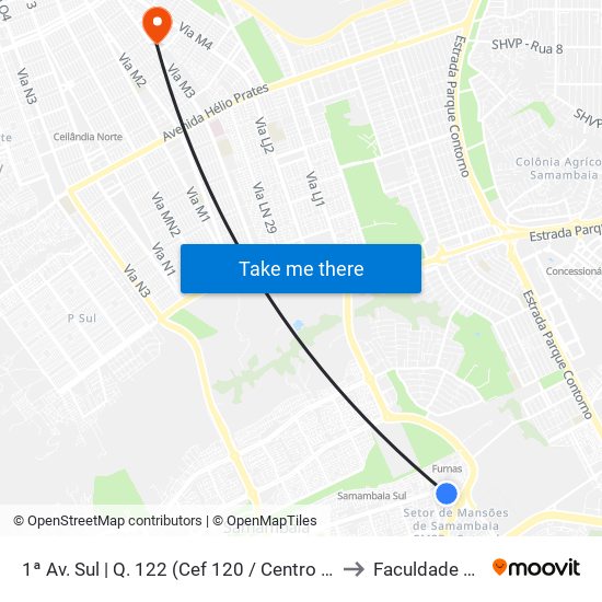 1ª Av. Sul | Q. 122 (Cef 120 / Centro Clínico Samambaia) to Faculdade Projeção map