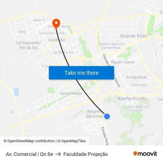 Av. Comercial | Qn 8e to Faculdade Projeção map