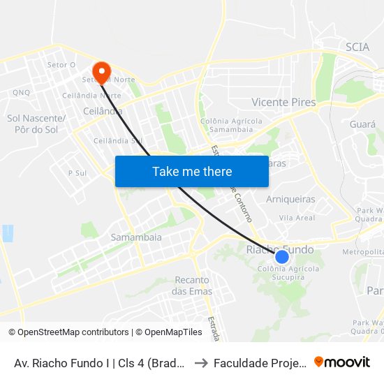 Av. Riacho Fundo I | Cls 4 (Bradesco) to Faculdade Projeção map