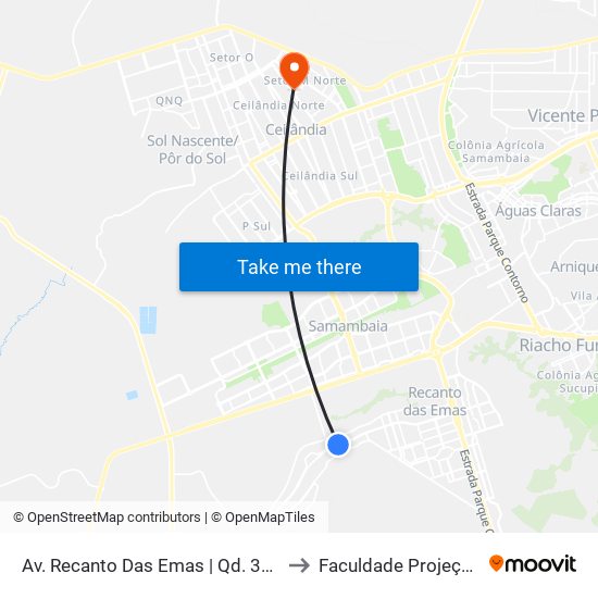 Av. Recanto Das Emas | Qd. 303 to Faculdade Projeção map