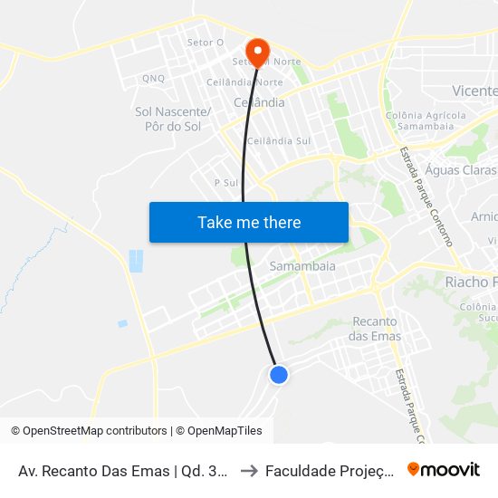 Av. Recanto Das Emas | Qd. 305 to Faculdade Projeção map