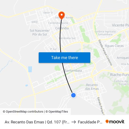 Av. Recanto Das Emas | Qd. 107 (Freedom Honda) to Faculdade Projeção map