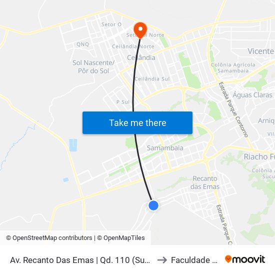 Av. Recanto Das Emas | Qd. 110 (Supermercado Quibom) to Faculdade Projeção map