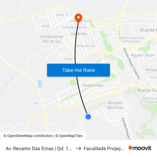 Av. Recanto Das Emas | Qd. 109 to Faculdade Projeção map