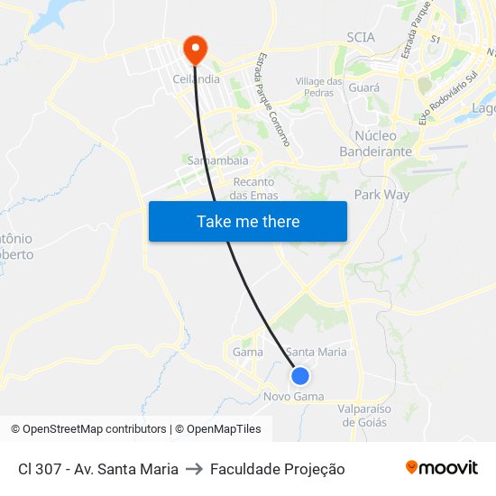 Cl 307 - Av. Santa Maria to Faculdade Projeção map