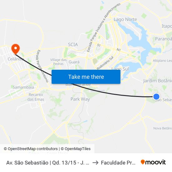 Av. São Sebastião | Qd. 13/15 - J. Mangueiral to Faculdade Projeção map
