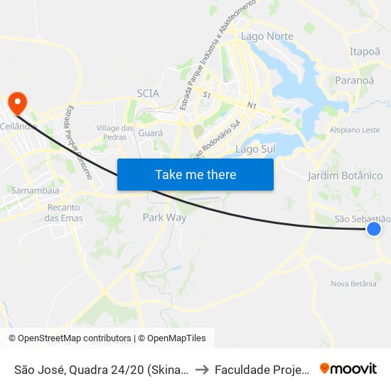 São José, Quadra 24/20 (Skina 14) to Faculdade Projeção map