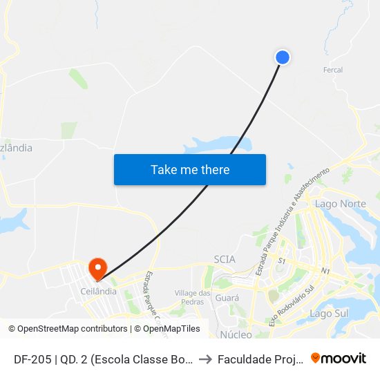 DF-205 | QD. 2 (Escola Classe Boa Vista) to Faculdade Projeção map