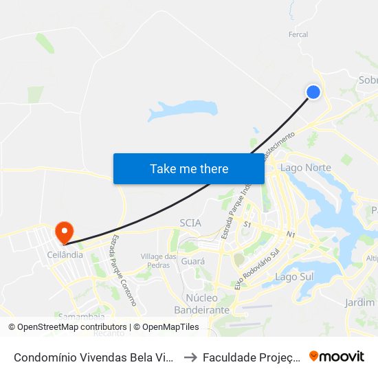 Condomínio  Vivendas Bela Vista to Faculdade Projeção map