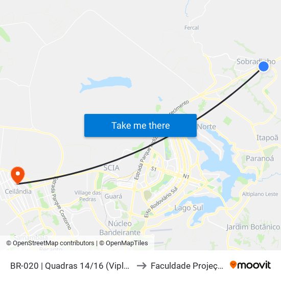BR-020 | Quadras 14/16 (Viplan) to Faculdade Projeção map