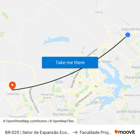 BR-020 | Setor de Expansão Econômica to Faculdade Projeção map