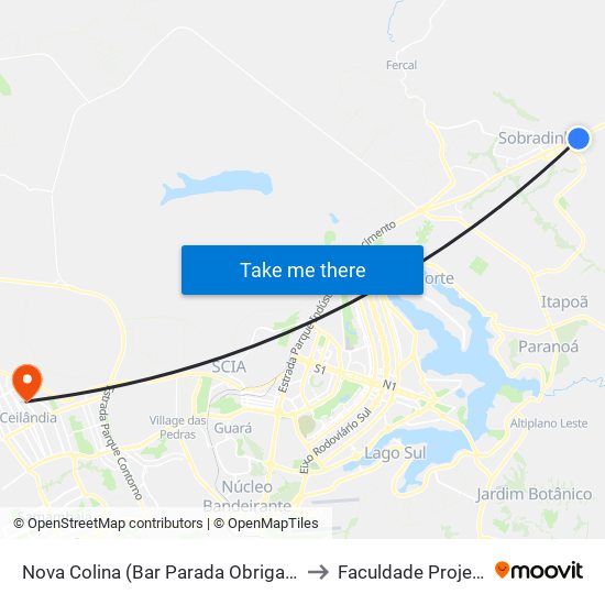 Nova Colina (Bar Parada Obrigatória) to Faculdade Projeção map