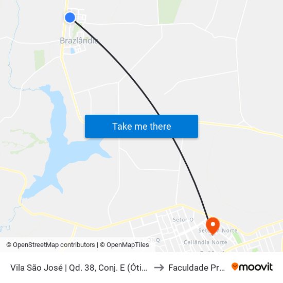Vila São José | Qd. 38, Conj. E (Ótica Essencial) to Faculdade Projeção map