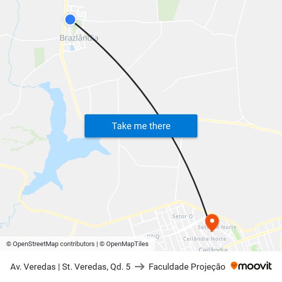 Av. Veredas | St. Veredas, Qd. 5 to Faculdade Projeção map