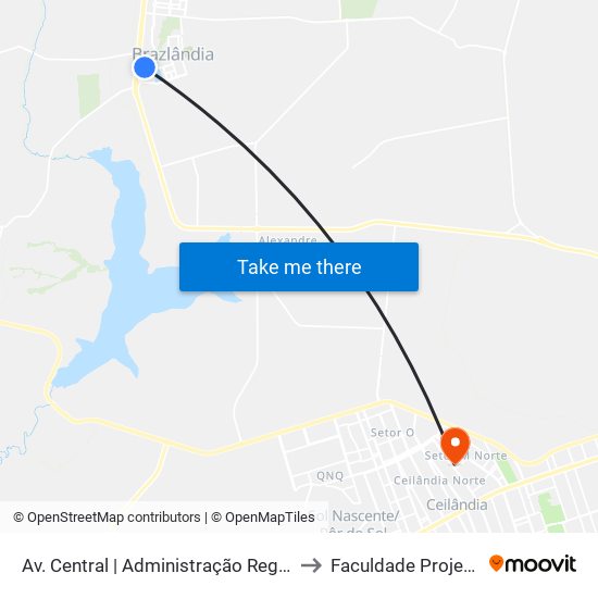 Av. Central | Administração Regional to Faculdade Projeção map