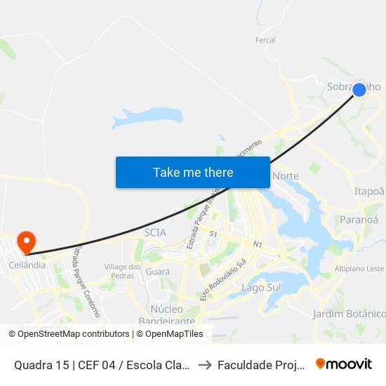 Quadra 15 | CEF 04 / Escola Classe 04 to Faculdade Projeção map