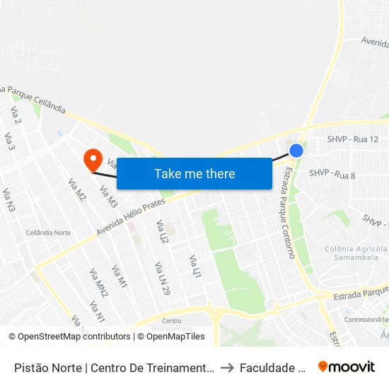 Pistão Norte | Centro De Treinamento Da Polícia Militar to Faculdade Projeção map