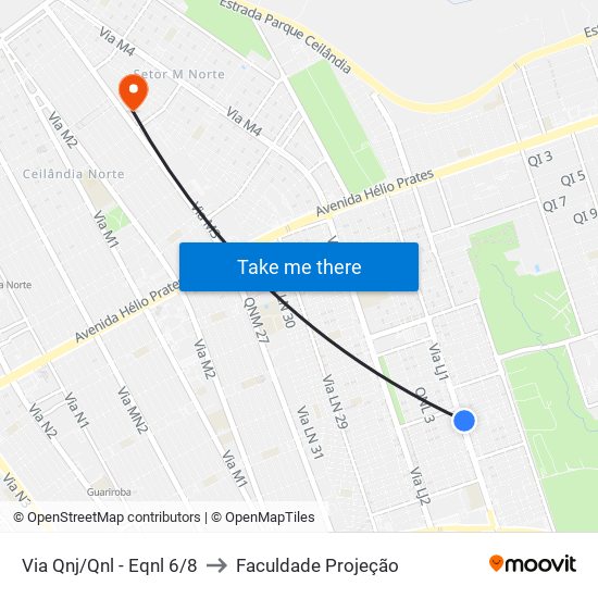 Via Qnj/Qnl - Eqnl 6/8 to Faculdade Projeção map