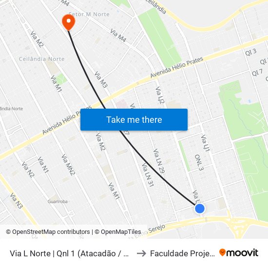 Via L Norte | Qnl 1 (Atacadão / Dca II) to Faculdade Projeção map