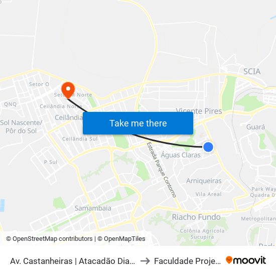 Av. Castanheiras | Atacadão Dia A Dia to Faculdade Projeção map