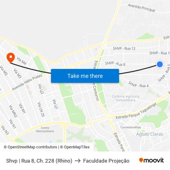Shvp | Rua 8, Ch. 228 (Rhino) to Faculdade Projeção map