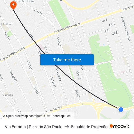 Via Estádio | Pizzaria São Paulo to Faculdade Projeção map