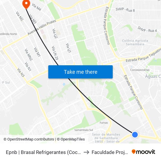 Epnb | Brasal Refrigerantes (Coca-Cola) to Faculdade Projeção map
