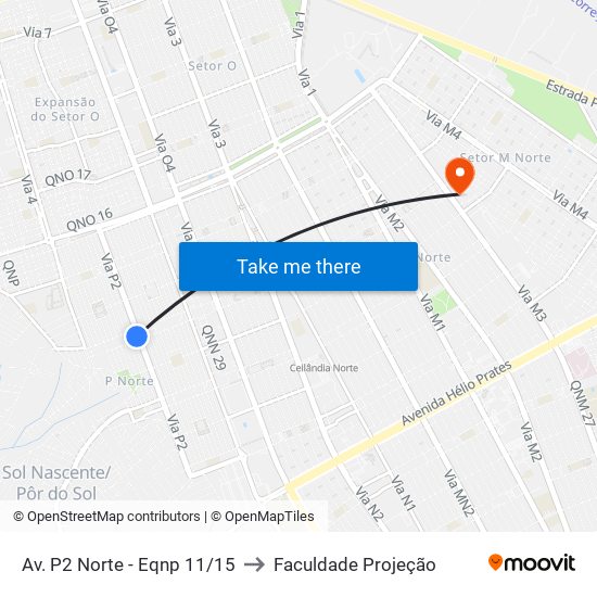 Av. P2 Norte - Eqnp 11/15 to Faculdade Projeção map