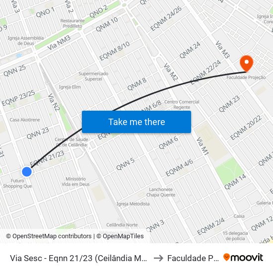 Via Sesc - Eqnn 21/23 (Ceilândia Mall/Iesb Ceilândia) to Faculdade Projeção map