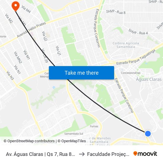 Av. Águas Claras | Qs 7, Rua 800 to Faculdade Projeção map