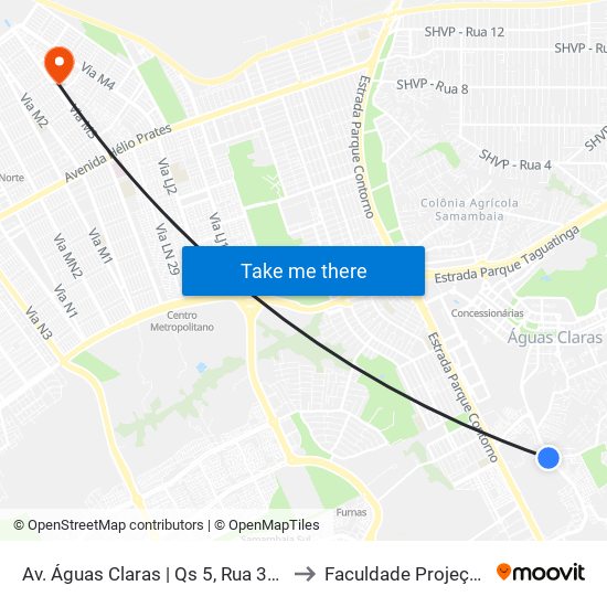 Av. Águas Claras | Qs 5, Rua 310 to Faculdade Projeção map