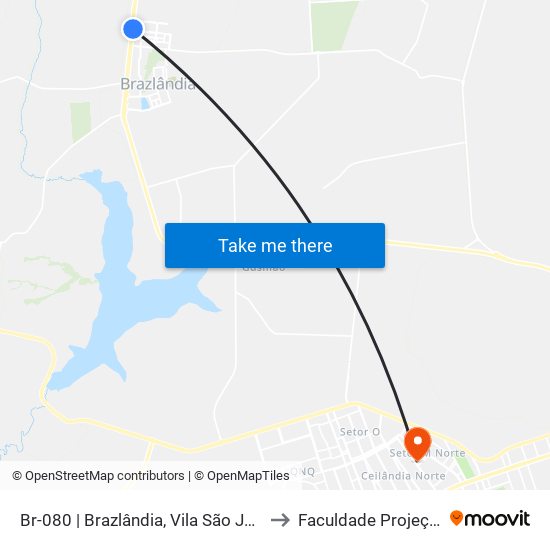 Br-080 | Brazlândia, Vila São José to Faculdade Projeção map