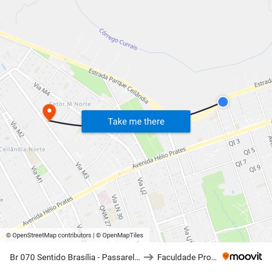 Br 070 Sentido Brasília - Passarela Da Qng to Faculdade Projeção map