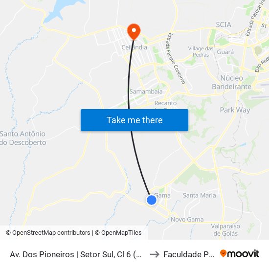 Av. Dos Pioneiros | Setor Sul, Cl 6 (Papelaria Vênus) to Faculdade Projeção map