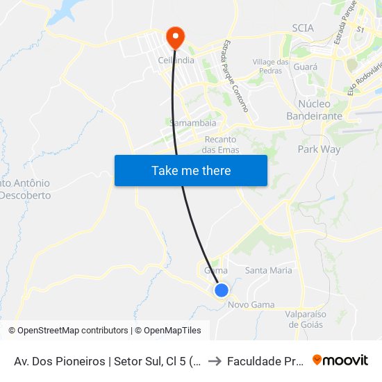 Av. Dos Pioneiros | Setor Sul, Cl 5 (Unicesumar) to Faculdade Projeção map
