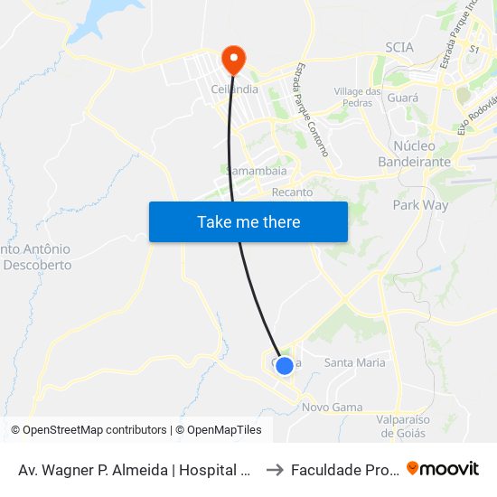 Av. Wagner P. Almeida | Hospital Santa Lúcia to Faculdade Projeção map