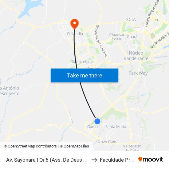 Av. Sayonara | Qi 6 (Ass. De Deus Gama Leste) to Faculdade Projeção map