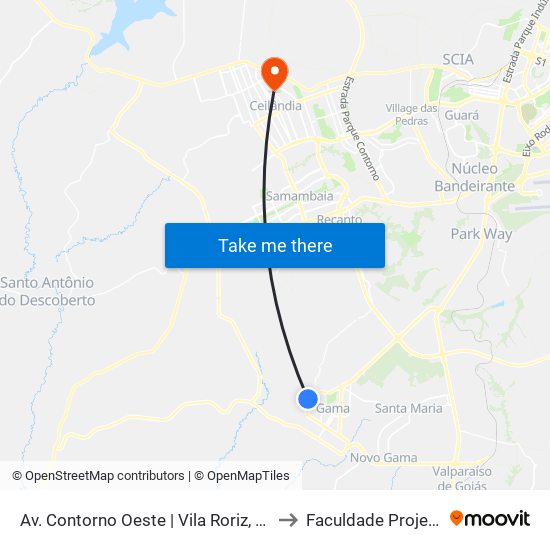 Av. Contorno Oeste | Vila Roriz, Qd. A to Faculdade Projeção map