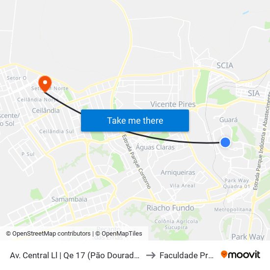 Av. Central ll | QE 17 (Pão Dourado / Drogasil) to Faculdade Projeção map