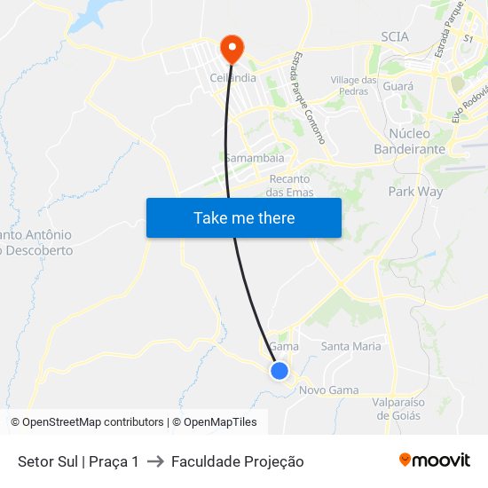 Setor Sul | Praça 1 to Faculdade Projeção map