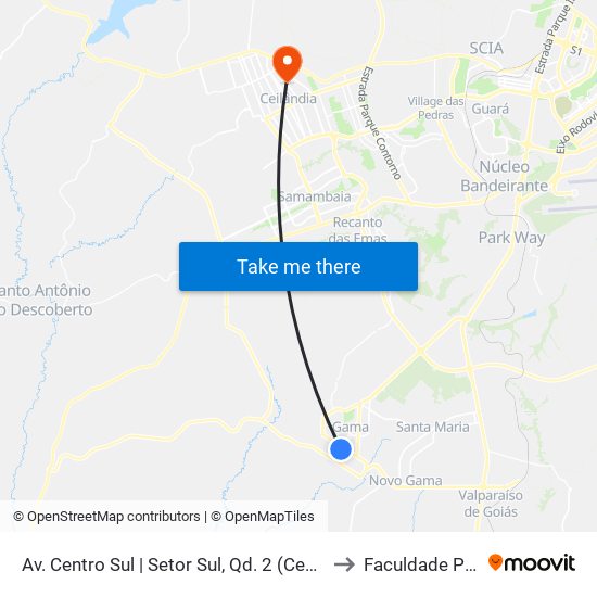 Av. Centro Sul | Setor Sul, Qd. 2 (Centro Radiológico) to Faculdade Projeção map