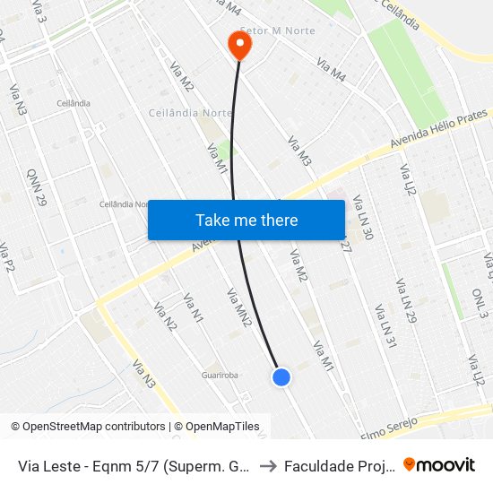 Via Leste - Eqnm 5/7 (Superm. Guarapari) to Faculdade Projeção map