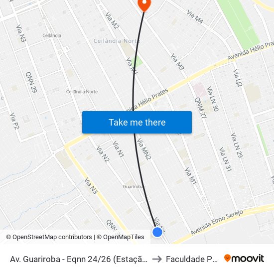 Av. Guariroba - Eqnn 24/26 (Estação Ceilândia Sul) to Faculdade Projeção map