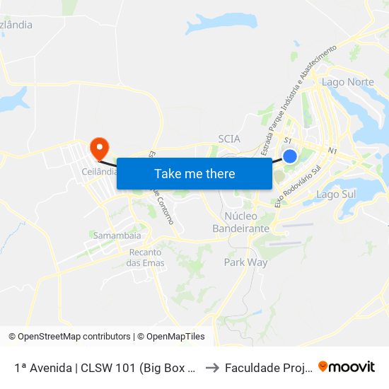 1ª Avenida | CLSW 101 (Big Box / Habib's) to Faculdade Projeção map