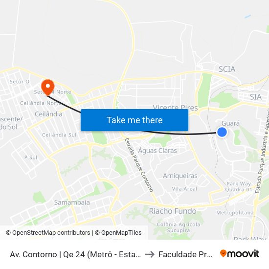Av. Contorno | Qe 24 (Metrô - Estação Guará) to Faculdade Projeção map