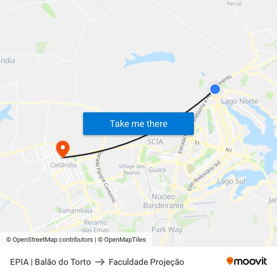 EPIA | Balão do Torto to Faculdade Projeção map