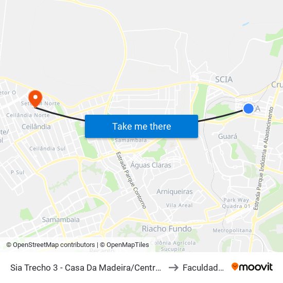 Sia Trecho 3 - Casa Da Madeira/Centro De Referência Do Trabalhador to Faculdade Projeção map