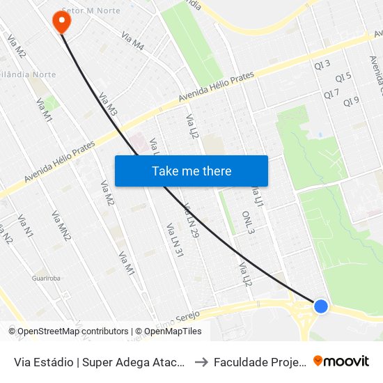 Via Estádio | Super Adega Atacadista to Faculdade Projeção map