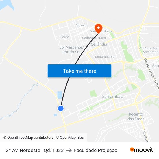 2ª Av. Noroeste | Qd. 1033 to Faculdade Projeção map