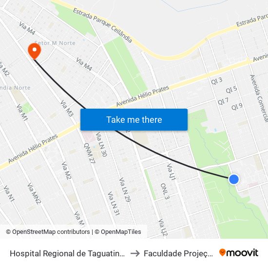 Hospital Regional de Taguatinga to Faculdade Projeção map